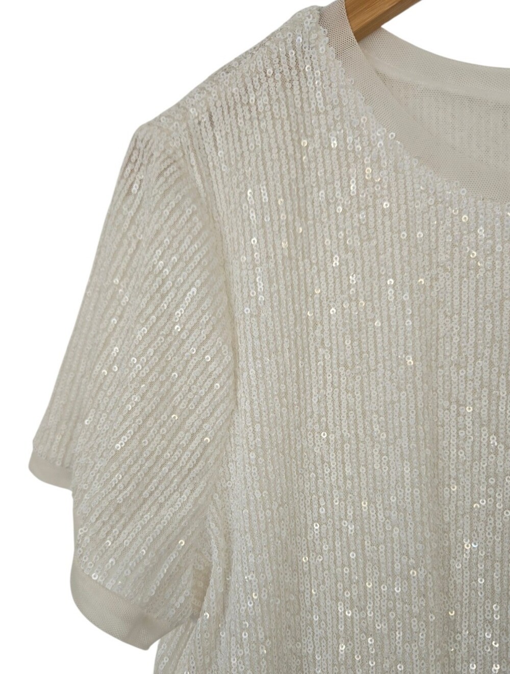 Anne Klein White Sequin Short Sleeve Top Blouse Size XL - Picture 4 of 5